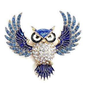 Blue OWL Open Wings BROOCH & Pendant